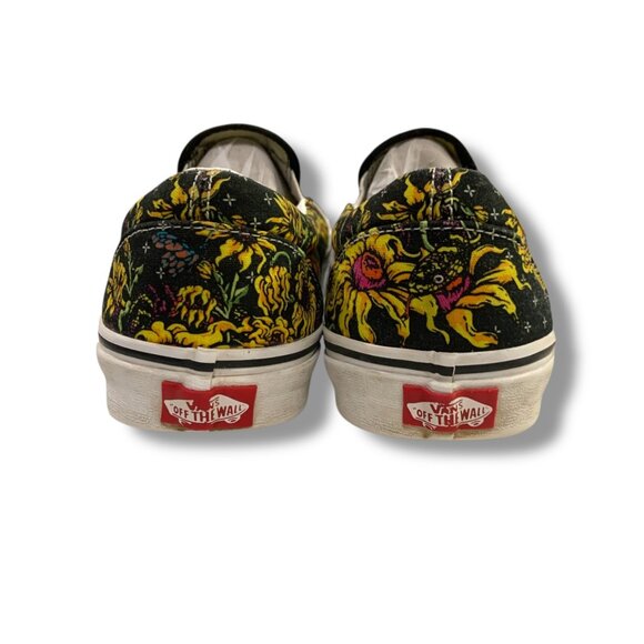 VTG Vans Mens Classic Skull Floral Tattoo Shoes Sz 11.5 Black Yellow Art Skater‎ main image 6